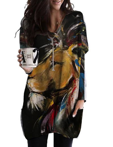 cheap DRESSES-Women&#039;s Shift Dress Short Mini Dress Long Sleeve Color Block Animal Print Fall Spring Casual 2021 Black S M L XL XXL 3XL