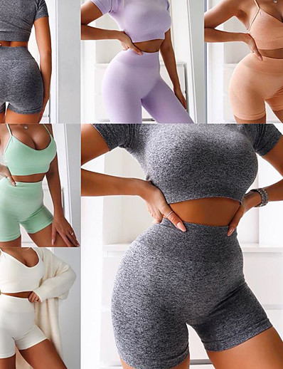 cheap Sportswear-Women&#039;s Yoga Suit 2pcs Summer Shorts Bra Top Clothing Suit Solid Color rice white Purple Yoga Fitness Running Nylon Tummy Control Butt Lift Quick Dry Sport Activewear Stretchy / Spandex / Leggings