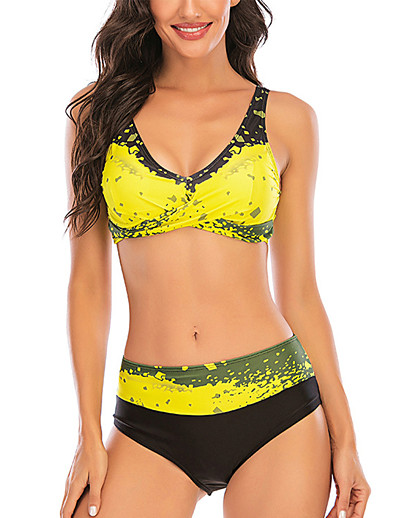 cheap Bikini Sets-Women&#039;s Bikini Swimsuit High Waist Geometric Yellow Rainbow Swimwear Padded Bathing Suits Sexy