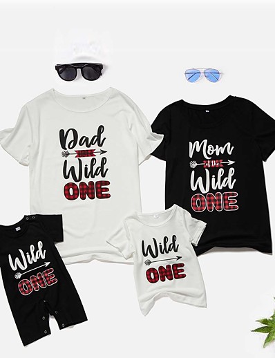 povoljno Family Matching Outfits-Obiteljski izgled Majice Grafika Ispis Crn Kratkih rukava Odgovarajuće odjeće / Ljeto
