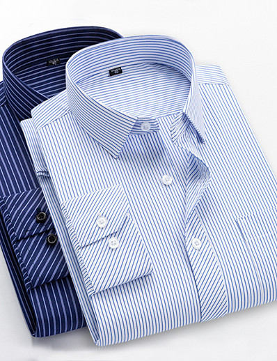 cheap Men-Men&#039;s Shirt Striped Collar Turndown Casual Daily Long Sleeve Button-Down Tops Cotton Business Simple A B C / Work