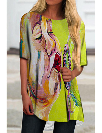 cheap DRESSES-Women&#039;s T Shirt Dress Tee Dress Short Mini Dress Half Sleeve Color Block Geometric Print Spring Summer Casual 2021 Black Blue Yellow Fuchsia Navy Blue S M L XL XXL 3XL