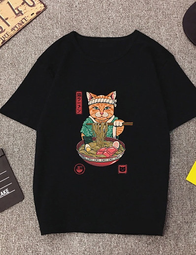 cheap Cosplay &amp; Costumes-Inspired by Animal Cat Cosplay Costume T-shirt Pure Cotton Graphic Prints Printing Harajuku Graphic T-shirt For Women&#039;s / Men&#039;s