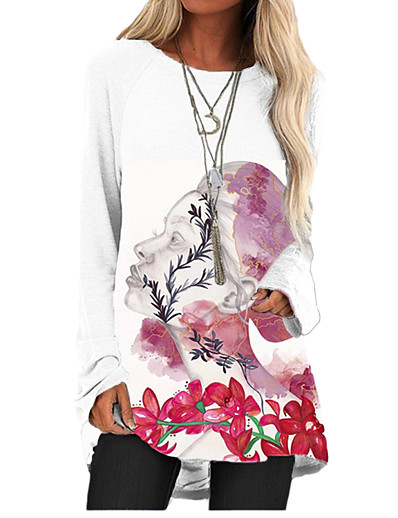cheap DRESSES-Women&#039;s Shift Dress Short Mini Dress Long Sleeve Color Block Floral Print Fall Spring Casual 2021 White S M L XL XXL 3XL