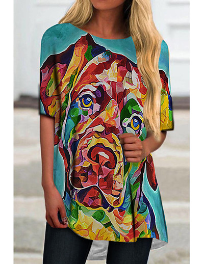 cheap DRESSES-Women&#039;s T Shirt Dress Tee Dress Short Mini Dress Half Sleeve Color Block Floral Animal Print Spring Summer Casual 2021 Black Blue Red Yellow Army Green Fuchsia Green Royal Blue Light Green Navy Blue