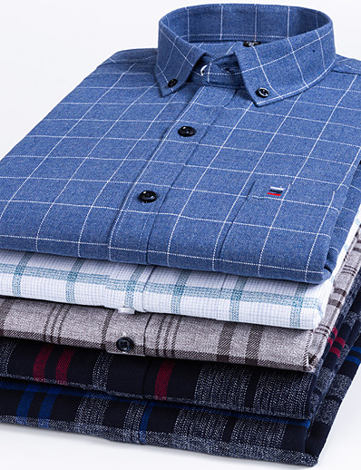 cheap Men-Men&#039;s Shirt Plaid Turndown Casual Daily Long Sleeve Button-Down Regular Fit Tops Cotton Business Simple A B C / Work