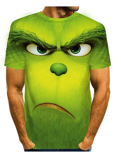 cheap Men-Men&#039;s Tee T shirt Shirt Graphic Prints Animal 3D Print Round Neck Casual Daily Short Sleeve Tops Cartoon Big and Tall Green Purple Light Green