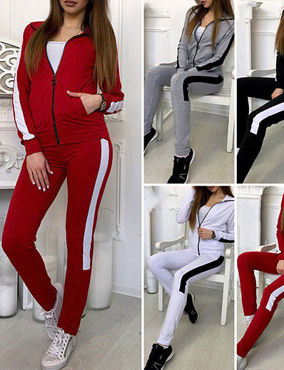 cheap Sports Athleisure-Women&#039;s Sweatsuit 2 Piece Full Zip Stand Collar Stripes Color Block Sport Athleisure Clothing Suit Long Sleeve Breathable Soft Comfortable Everyday Use Street Casual Daily Outdoor