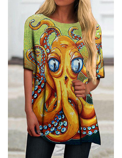 cheap DRESSES-Women&#039;s T Shirt Dress Tee Dress Short Mini Dress Half Sleeve Color Block Animal Print Spring Summer Casual 2021 Blue Red Yellow S M L XL XXL 3XL