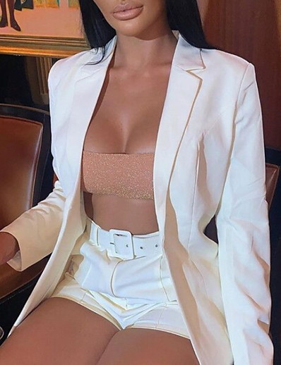 hesapli Blazerlar-kadın ofis bayan seksi çentikli yaka blazer uzun kollu düz renk takım elbise ceket
