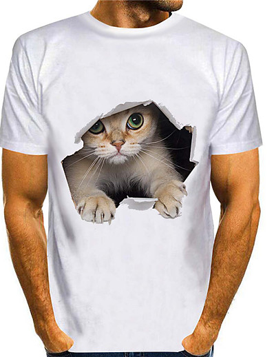 cheap Men-Men&#039;s Tee T shirt Shirt Cat Graphic Prints Animal 3D Print Round Neck Plus Size Casual Daily Short Sleeve 3D Print Tops Streetwear Slim Fit Workout Green Blue White / Summer
