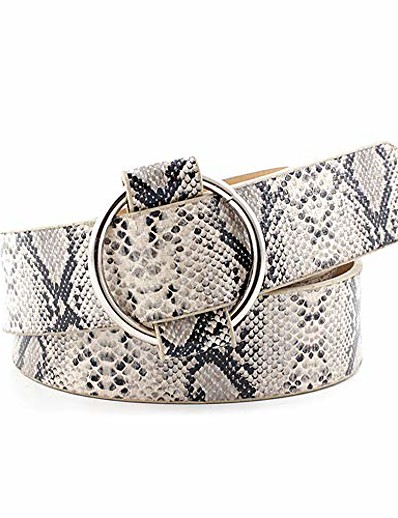 cheap Belt-women fashion snakeskin leopard zebra print hole free faux leather dress &amp; jeans waist belt for girls and ladies (snakeskin)