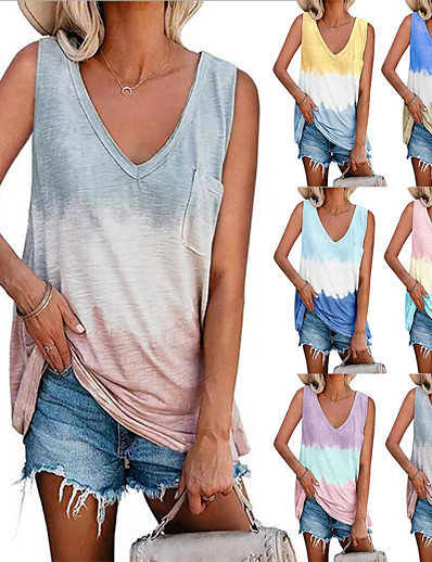 cheap Sports Athleisure-Women&#039;s Tank Top Tee / T-shirt Tie Dye Pocket V Neck Sport Athleisure Top Sleeveless Breathable Soft Comfortable Yoga Running Everyday Use Casual Daily Outdoor