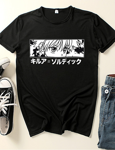 cheap Cosplay &amp; Costumes-Inspired by Hunter X Hunter Cosplay Costume T-shirt Killua Zoldyck Graphic Prints 100% Cotton T-shirt Printing Harajuku Graphic For Men&#039;s / Women&#039;s