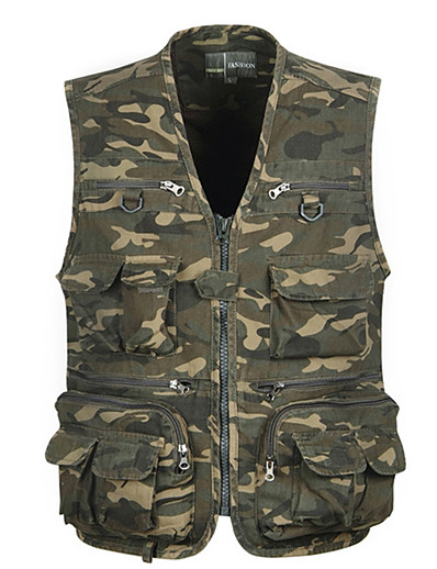 cheap Sportswear-Men&#039;s Sleeveless Fishing Vest Military Tactical Vest Hiking Vest Vest / Gilet Jacket Top Outdoor Autumn / Fall Spring Quick Dry Lightweight Breathable Multi Pockets Cotton Camo Camouflage Hunting