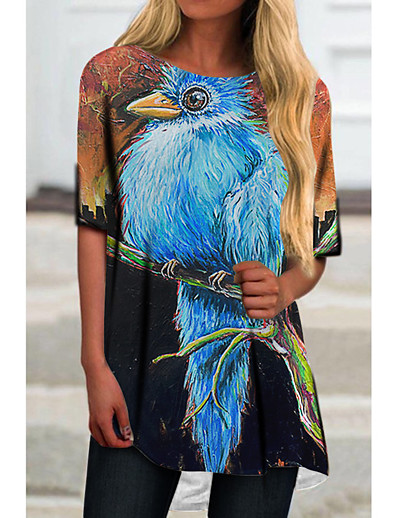 cheap DRESSES-Women&#039;s T Shirt Dress Tee Dress Short Mini Dress Half Sleeve Color Block Animal Print Spring Summer Casual 2021 White Black Blue Light Blue S M L XL XXL 3XL