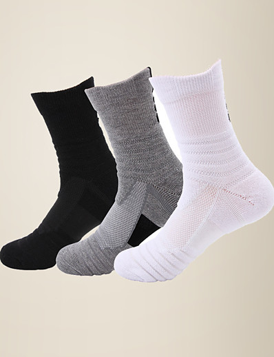 cheap Basic Collection-Adults 1 Pair Running Socks Men&#039;s Anti-Slip Breathable Socks Basketball Football / Soccer Running Jogging Sports Solid Colored Spring, Fall, Winter, Summer Nylon Grey White Black / Automatic Cleaning