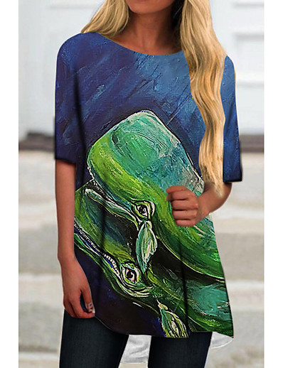 cheap DRESSES-Women&#039;s T Shirt Dress Tee Dress Short Mini Dress Half Sleeve Color Block Animal Print Spring Summer Casual 2021 Blue S M L XL XXL 3XL