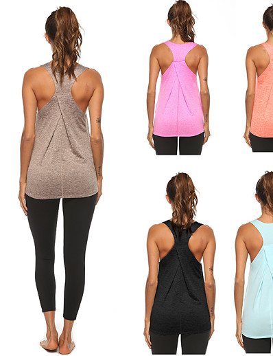 cheap Sportswear-Women&#039;s Yoga Top Racerback Summer Solid Color Fuchsia Orange Yoga Fitness Gym Workout Spandex Tank Top Sport Activewear Micro-elastic Quick Dry Moisture Wicking Breathable