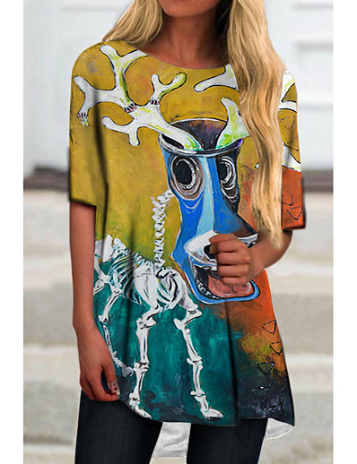 cheap DRESSES-Women&#039;s T Shirt Dress Tee Dress Short Mini Dress Half Sleeve Color Block Animal Print Spring Summer Casual 2021 Blue Red Yellow S M L XL XXL 3XL