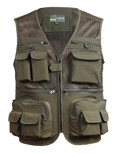 cheap Sportswear-Men&#039;s Sleeveless Fishing Vest Hiking Vest Vest / Gilet Jacket Top V Neck Outdoor Autumn / Fall Spring Summer Quick Dry Lightweight Breathable Multi Pockets Cotton Blend Solid Color Army Green Khaki