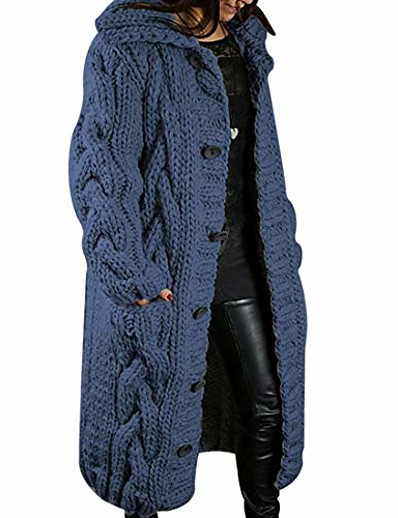 abordables Cardigans-Mujer Cárdigan Color sólido Casual Manga Larga Corte Ancho Cárdigans suéter Otoño Invierno Otros Sandía Roja Azul vaquero Morado