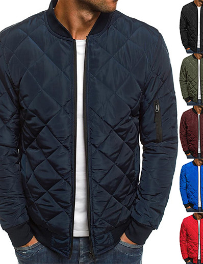 cheap Sportswear-Men&#039;s Padded Hiking jacket Winter Outdoor Diamond Quilted Windproof Warm Soft Comfortable Winter Jacket Top Cotton Full Zipper Camping Hiking Hunting Fishing Black Red Army Green Burgundy