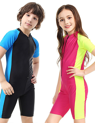cheap Sportswear-SBART Boys&#039; Girls&#039; Rash Guard Dive Skin Suit Diving Suit SPF50 UV Sun Protection Breathable Front Zip Short Sleeve - Patchwork Swimming Diving Surfing Snorkeling Fall Spring Summer / Quick Dry