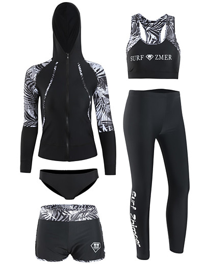 cheap Sportswear-Women&#039;s Rash Guard Dive Skin Suit Spandex Swimwear UV Sun Protection Quick Dry Long Sleeve 5-Piece - Swimming Diving Surfing Snorkeling Floral / Botanical Autumn / Fall Spring Summer