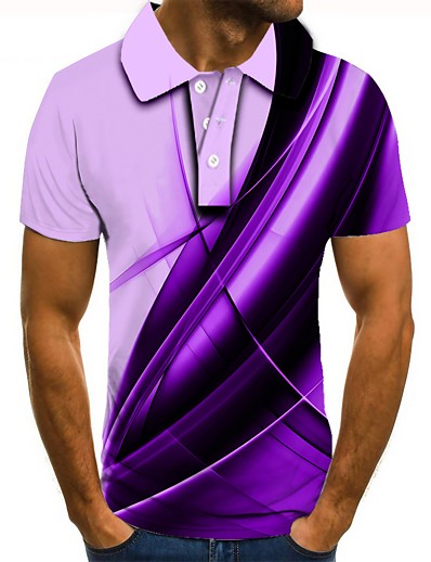 cheap Men-Men&#039;s Golf Shirt Tennis Shirt Graphic Prints Linear 3D Print Collar Street Casual Short Sleeve Button-Down Tops Casual Fashion Cool Purple / Sports