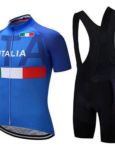 cheap Sportswear-21Grams® Italy National Flag Short Sleeve Men&#039;s Cycling Jersey with Bib Shorts - Blue+White Bike UV Protection Breathable Anatomic Design Clothing Suit Sports Terylene Polyester Taffeta Summer