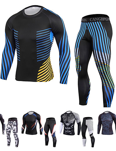 cheap Sportswear-JACK CORDEE Men&#039;s 2 Piece Patchwork Athletic Athleisure Activewear Set Compression Suit 2pcs Long Sleeve Winter Quick Dry Moisture Wicking Breathable Spandex Fitness Gym Workout Running Training