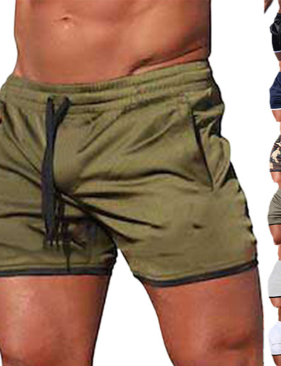 cheap Running, Jogging &amp; Walking-Men&#039;s Running Shorts Athletic Shorts Bottoms Fitness Gym Workout Marathon Running Jogging Moisture Wicking Quick Dry Breathable Sport Solid Colored White Black Army Green Camouflage Khaki Light Gray