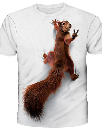 cheap Men-Men&#039;s Tee T shirt Graphic Squirrel Animal 3D Print Round Neck Daily Holiday Short Sleeve Print Tops Basic Designer Streetwear Exaggerated Green Blue White