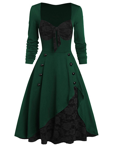 cheap Cosplay &amp; Costumes-Audrey Hepburn Vintage Inspired Dress Women&#039;s Costume Purple / Burgundy / Gray Vintage Cosplay Long Sleeve Date A-Line