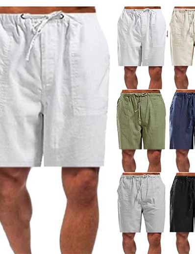 cheap Sportswear-men&#039;s cotton linen knee lengthshorts summer casual loose fit pants / trousers quick dry breathable sweat wiking lightweight drawstring walk shorts for pajama beach yoga army green