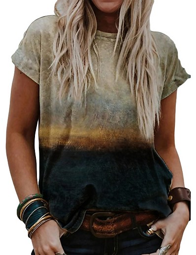 저렴한 기본 티 &amp;티셔츠-여성용 그래픽 티셔츠 플러스 사이즈 빈티지 그래픽 프린트 티셔츠 여름 캐주얼 반팔 크루 넥 귀여운 섹시한 탑스 튜닉 카키