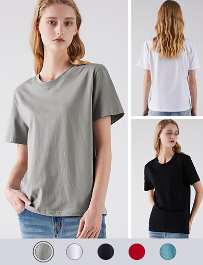 cheap Basic Collection-LITB Basic Women&#039;s 100% Cotton T-Shirt Solid Color Casual Classic Tee Round Neck Top Basic Daily Wear Simple Male Summer T Shirt
