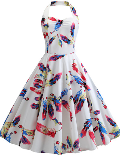 저렴한 고전 코스튬-오드리 햅번 도트 무늬 1950년대 빈티지 휴가 드레스 드레스 로커 빌리 졸업 파티 드레스 여성용 코스츔 그린 / 화이트 / 블랙 빈티지 코스프레 민소매 홈 커밍 댄스 파티 무릎 길이