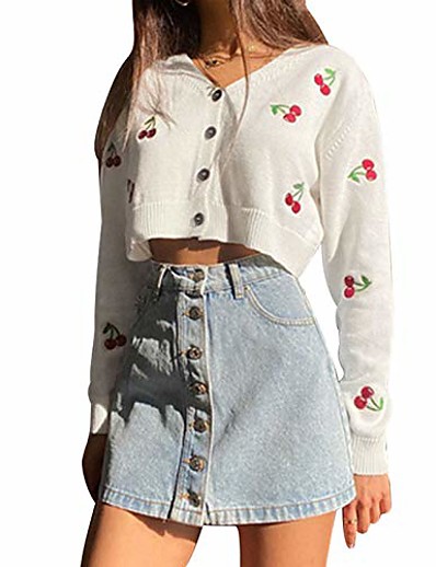 abordables Cardigans-Mujer Cárdigan Floral Estampado Casual Manga Larga Cárdigans suéter Otoño Primavera Verano Frente Abierto Rosa Blanco