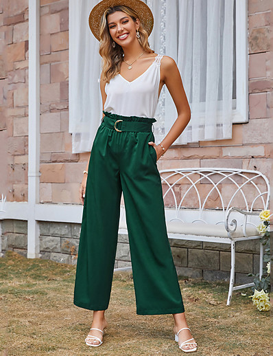 cheap Basic Collection-Women&#039;s Fashion Classic Pants Full Length Pants Micro-elastic Going out Solid Color High Waist Outdoor ArmyGreen S M L XL