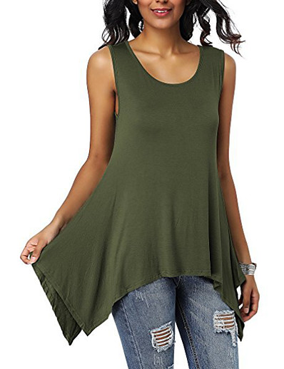 cheap Basic Collection-Women&#039;s T shirt Solid Colored Round Neck Holiday Casual / Daily Sleeveless Tops Basic Casual Daily Green White Black
