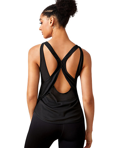 cheap Sportswear-Women&#039;s Crew Neck Yoga Top Open Back Cross Back Summer Solid Color Black Yoga Fitness Gym Workout Vest / Gilet Top Sleeveless Sport Activewear Stretchy Quick Dry Moisture Wicking Breathable Loose