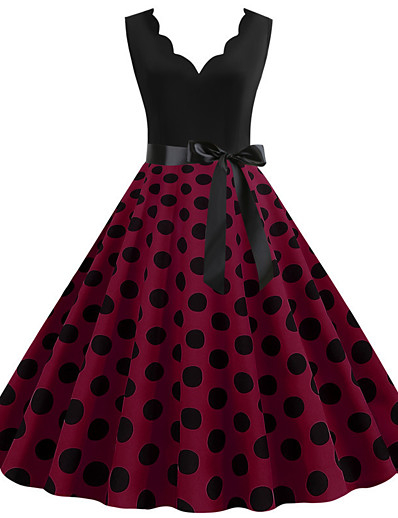 cheap Historical &amp; Vintage Costumes-Audrey Hepburn Retro Vintage Hepburn Dress Women&#039;s Costume Wine / Black / Red / Coral Red Vintage Cosplay Sleeveless Casual Dress A-Line Knee Length
