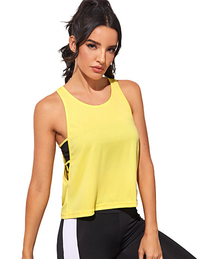 cheap Sportswear-Women&#039;s Crew Neck Yoga Top Tank Top Open Back Cut Out Summer Solid Color Yellow Yoga Fitness Gym Workout Vest / Gilet Top Sleeveless Sport Activewear Stretchy Quick Dry Moisture Wicking Breathable