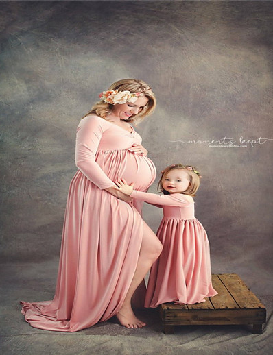 povoljno Family Matching Outfits-Obiteljski izgled Haljina Dnevno Jednobojni Kolaž Rumenilo ružičasto Prašnjava plava Svjetloplav Maksi Dugih rukava Aktivan Odgovarajuće odjeće