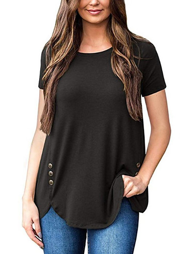 hesapli Kadın Giyim-Kadın&#039;s T gömlek Düz Yuvarlak Yaka Temel Günlük / Sade Üstler Donanma Yeşil Ordu Siyah