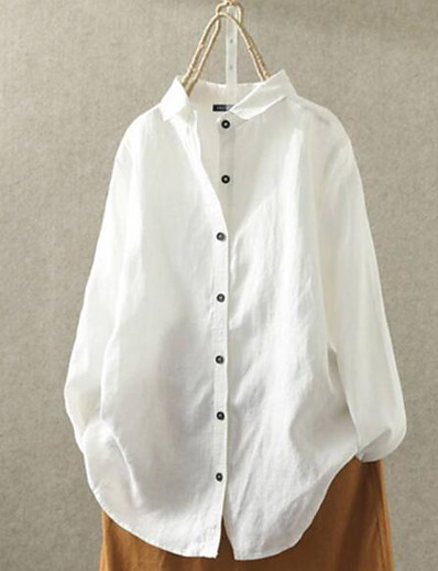 cheap Women-Women&#039;s Plus Size Tops Blouse Shirt Plain Button Down Collar Long Sleeve Spring Summer Basic Casual Yellow White Black Big Size L XL 2XL 3XL 4XL / Regular Fit