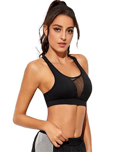 cheap Sportswear-Women&#039;s Scoop Neck Yoga Top Open Back Summer Solid Color Black Yoga Fitness Gym Workout Mesh Bra Top Top Sleeveless Sport Activewear Stretchy Quick Dry Moisture Wicking Breathable Slim