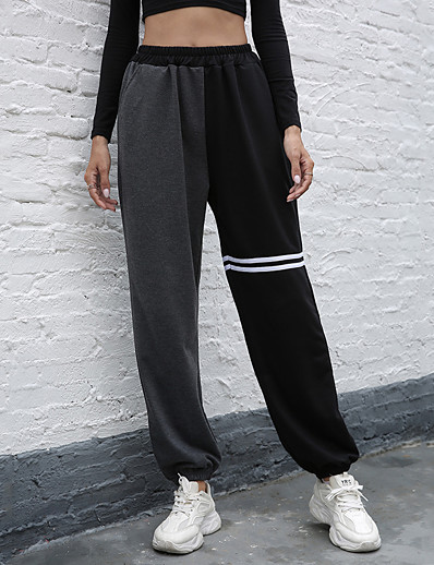 cheap Basic Collection-Women&#039;s Casual / Sporty Athleisure Pants Full Length Pants Micro-elastic Casual Daily Lines / Waves Mid Waist Sports Black S M L XL
